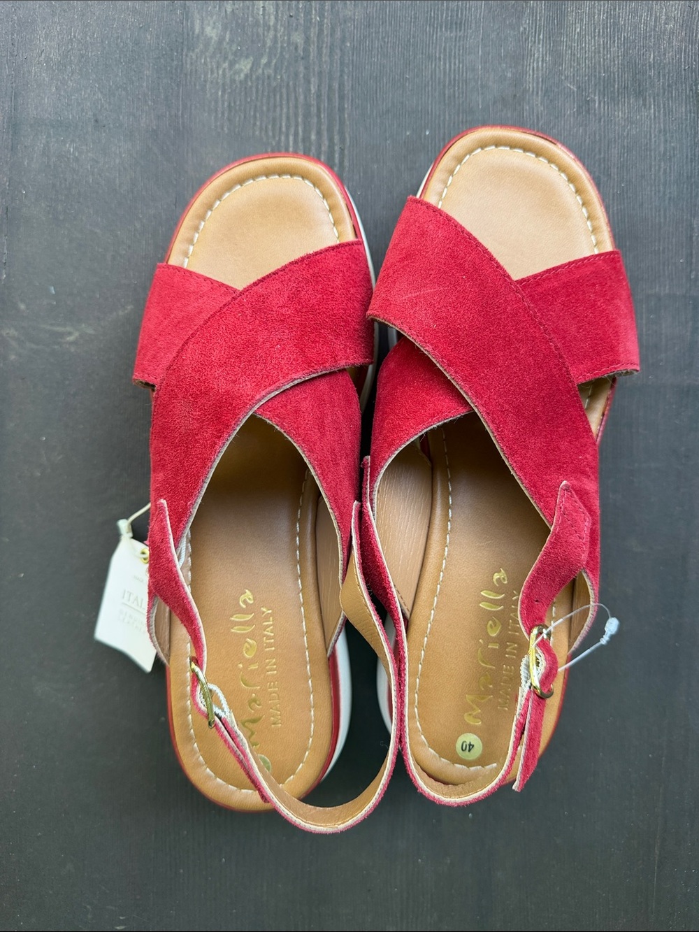 Crimson Suede Cross-Strap Slingback Sandals